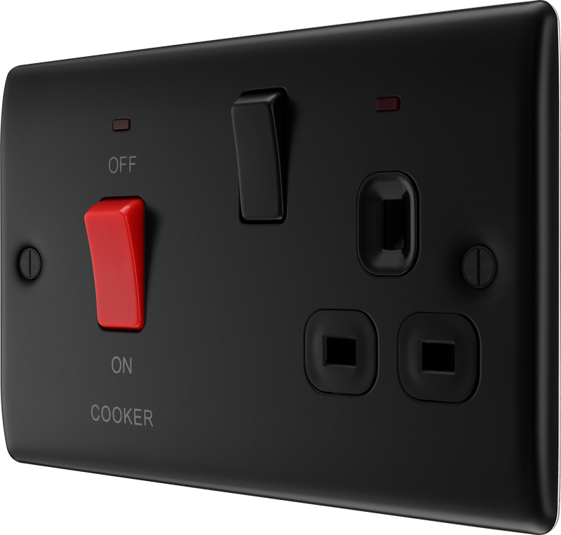 BG Electrical Nexus Metal Matt Black - 45A double pole, with switched socket and indicators