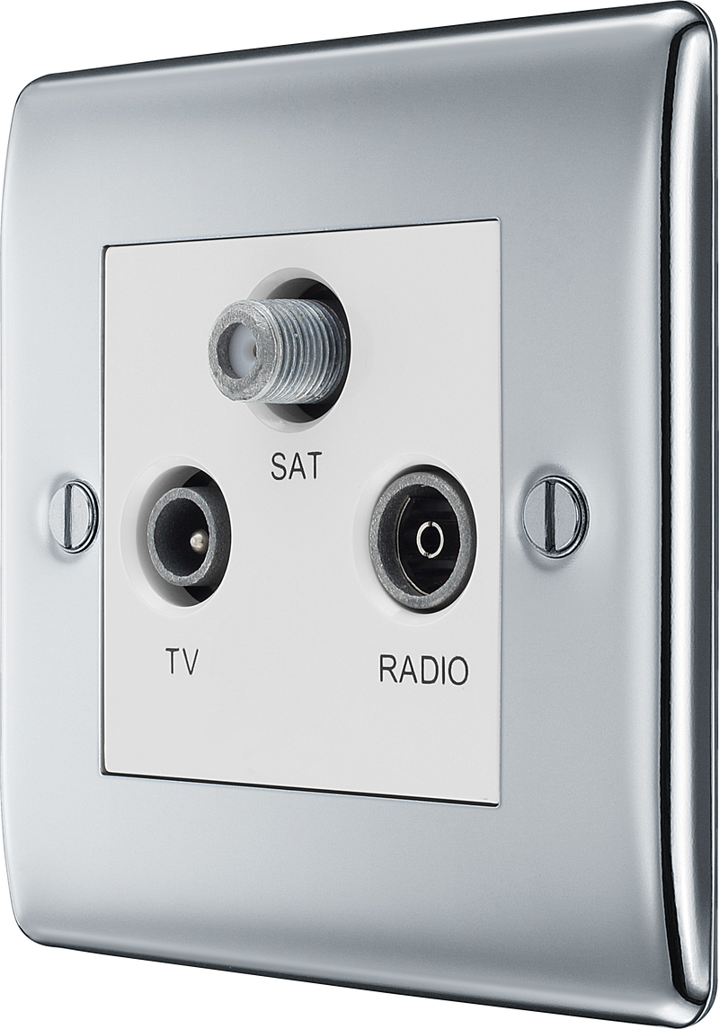BG Electrical Nexus Metal Polished Chrome - Triple TV/FM/SAT triplex - screened