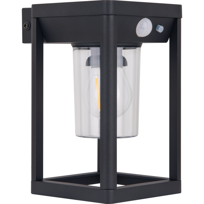 Luceco Azurar Coach Lantern - Filament Decorative Solar Wall Light with PIR Motion Sensor, Outdoor Lantern, Exterior Lighting, LED Bulb Included, Black, IP54, 2.7W, 220lm, 3000K