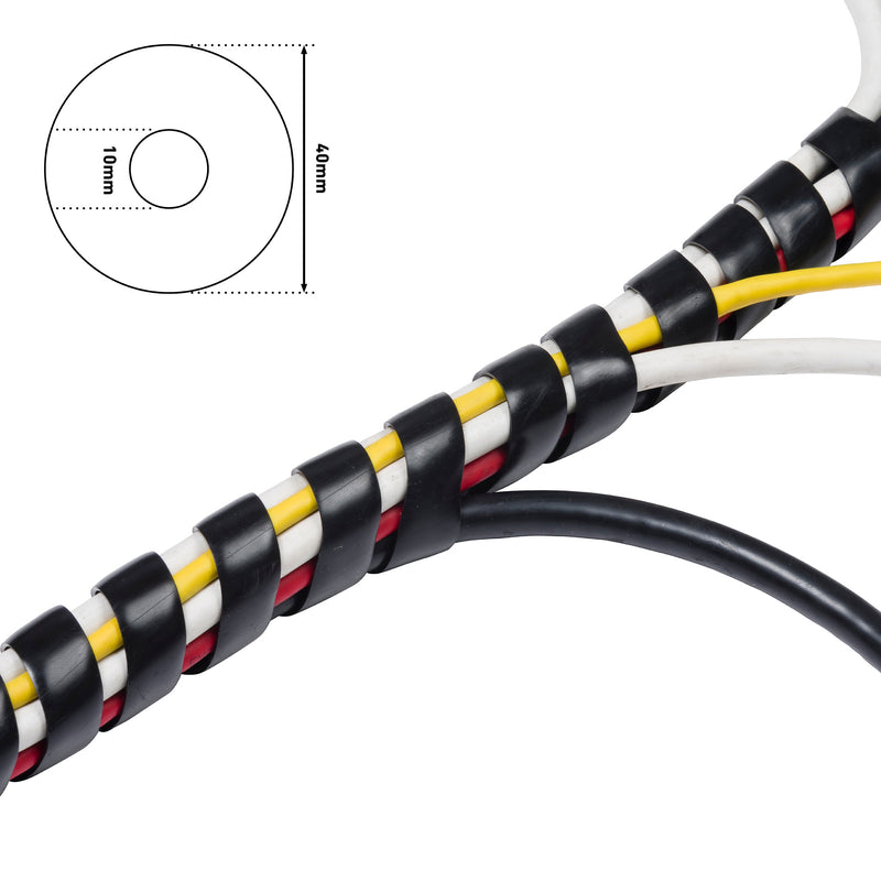 D-Line Cable Tidy - Cable Spiral Wrap, Black - 2.5m, 10-40mm expandable dia.