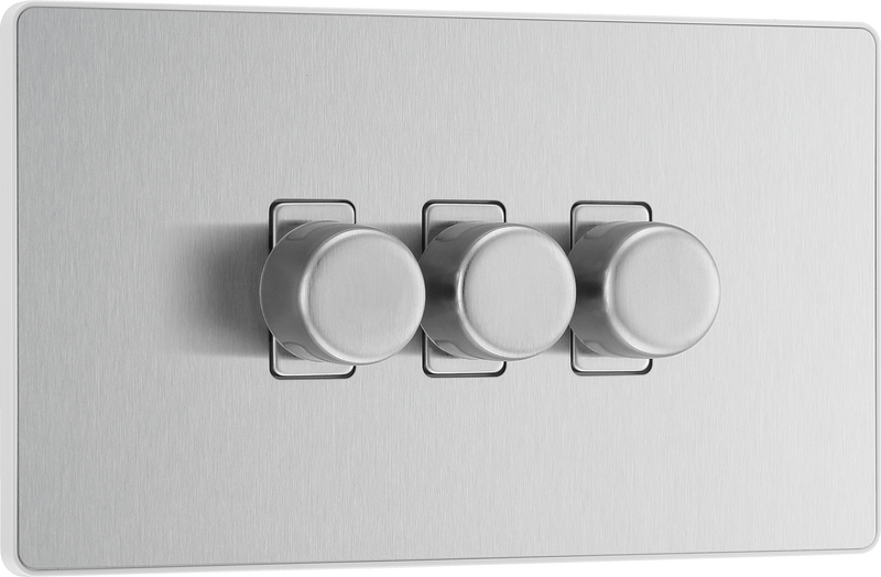 BG Electrical Evolve Brushed Steel - Triple, 2 way push 200W