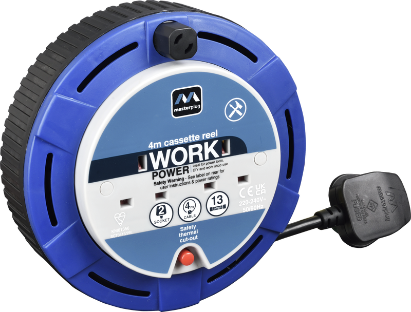 Masterplug Work - 4m, 2 Sockets, 13A, Blue
