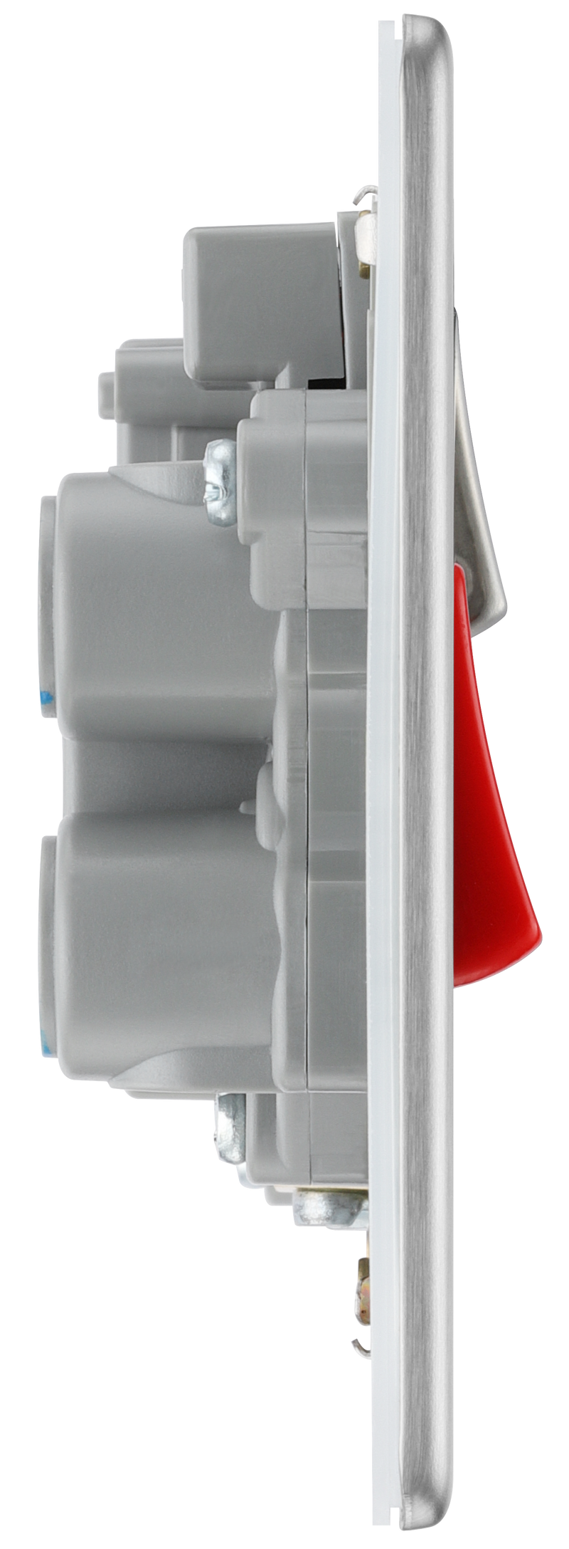 BG Electrical Flatplate Screwless Brushed Steel - 45A double pole, with switched socket and indicators