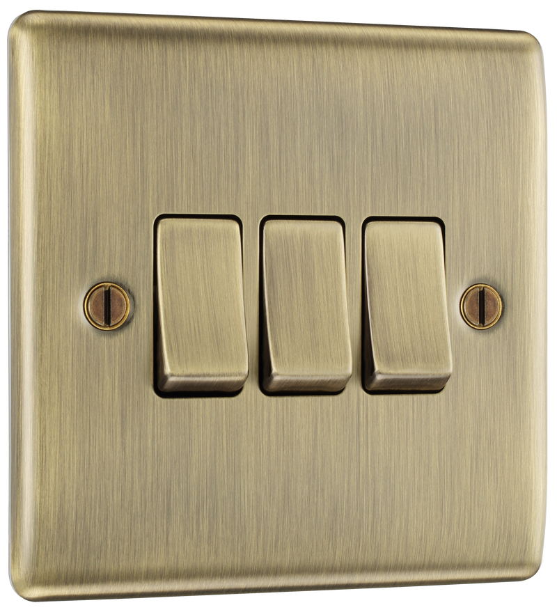 BG Electrical Nexus Metal Antique Brass - Triple, 2 way switch