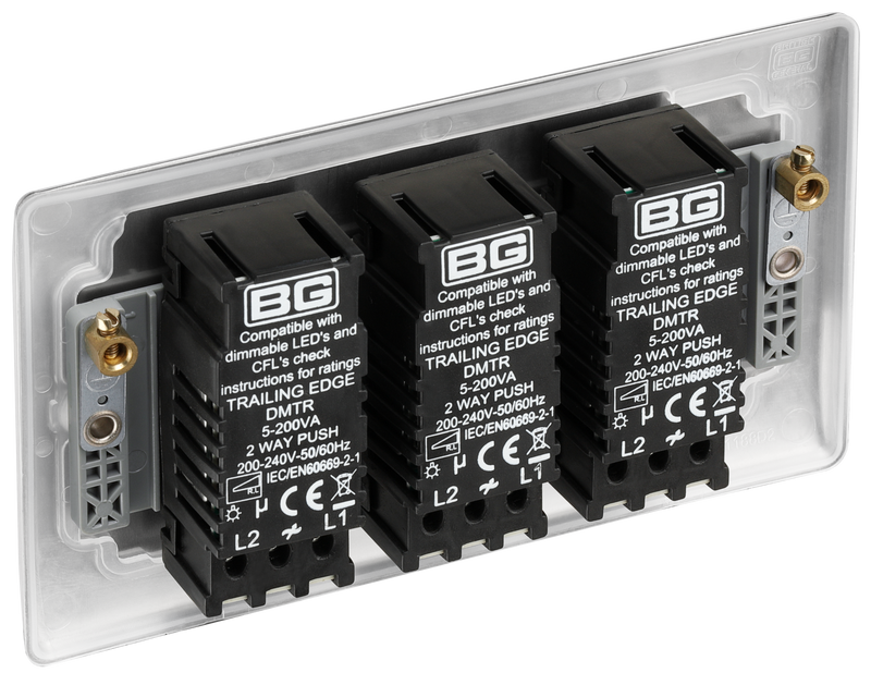 BG Electrical Nexus Metal Brushed Steel - Triple, 2 way push 200W