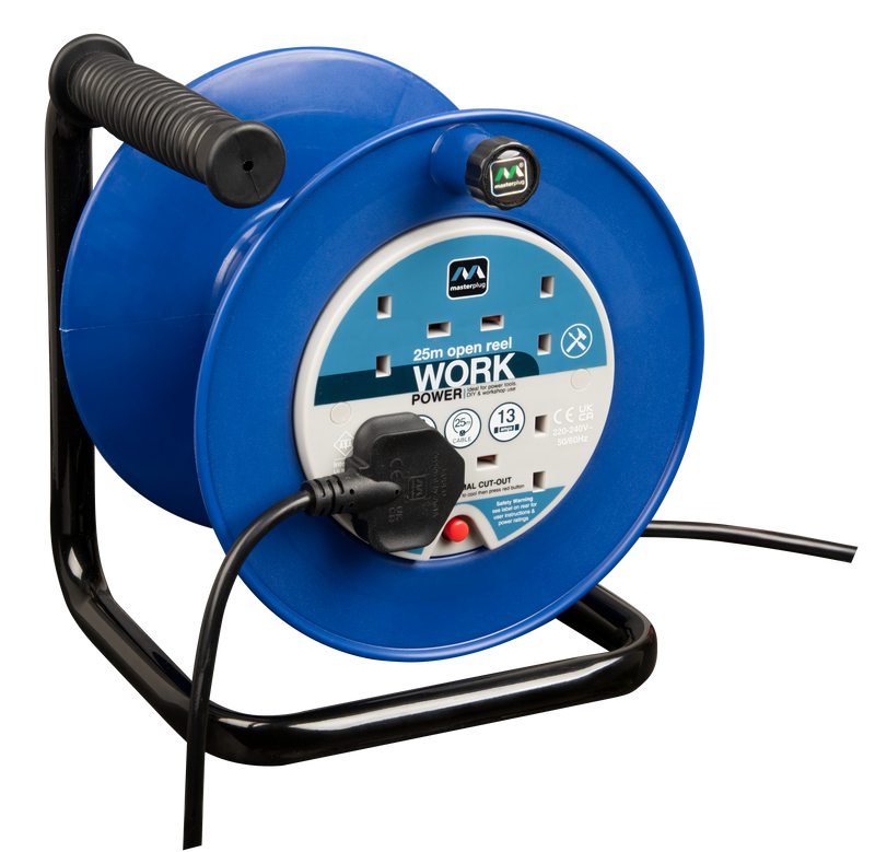 Masterplug Work - 25m, 4 Sockets, 13A, Blue