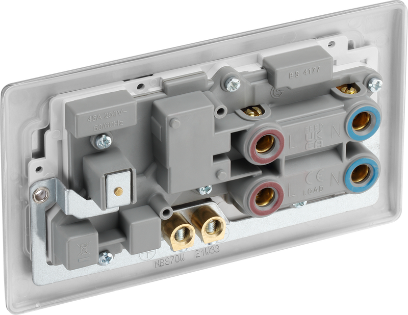 BG Electrical Nexus Metal Brushed Steel - 45A double pole, with switched socket and indicators