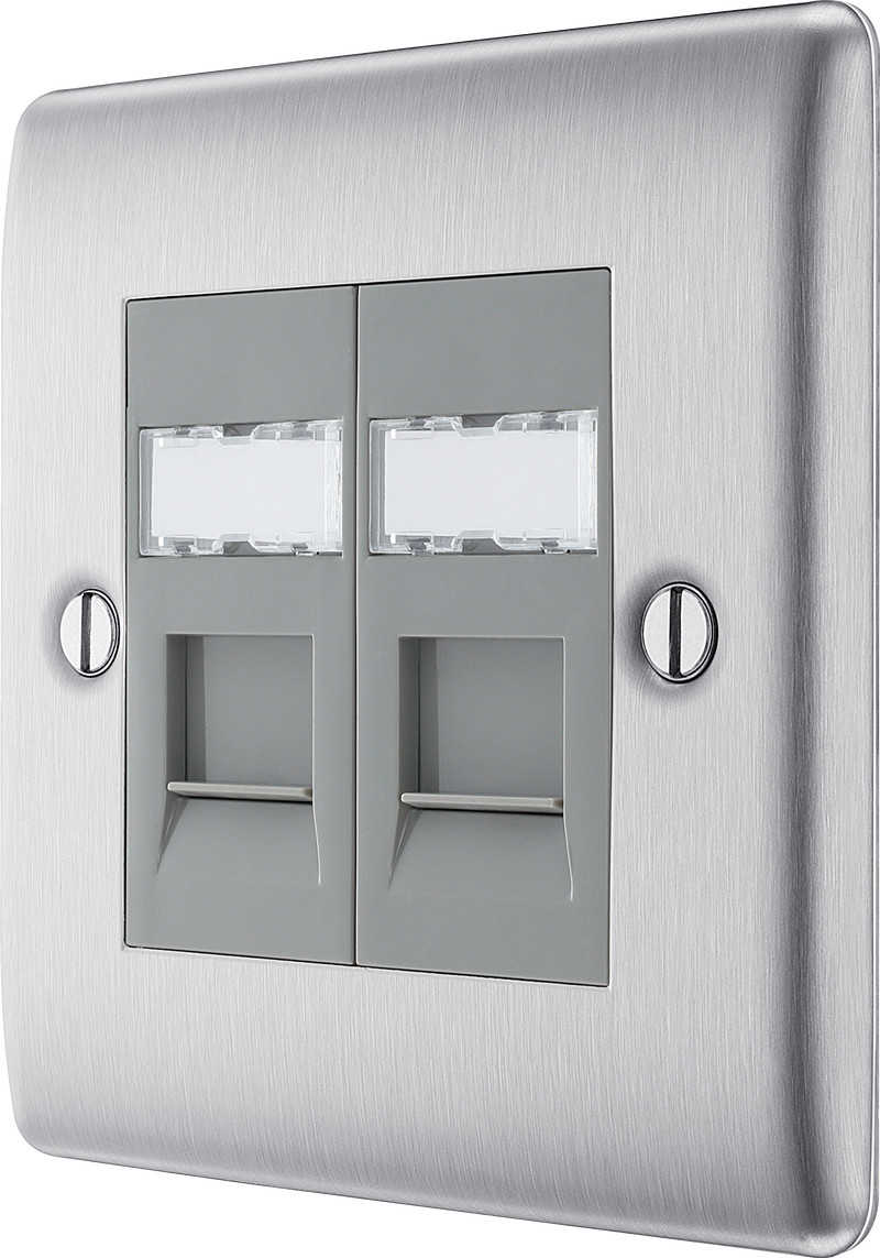 BG Electrical Nexus Metal Brushed Steel - Double, RJ45 data socket