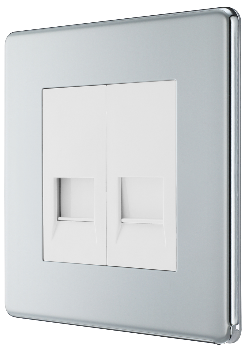 BG Electrical Flatplate Screwless Polished Chrome - Double, telephone socket, secondary