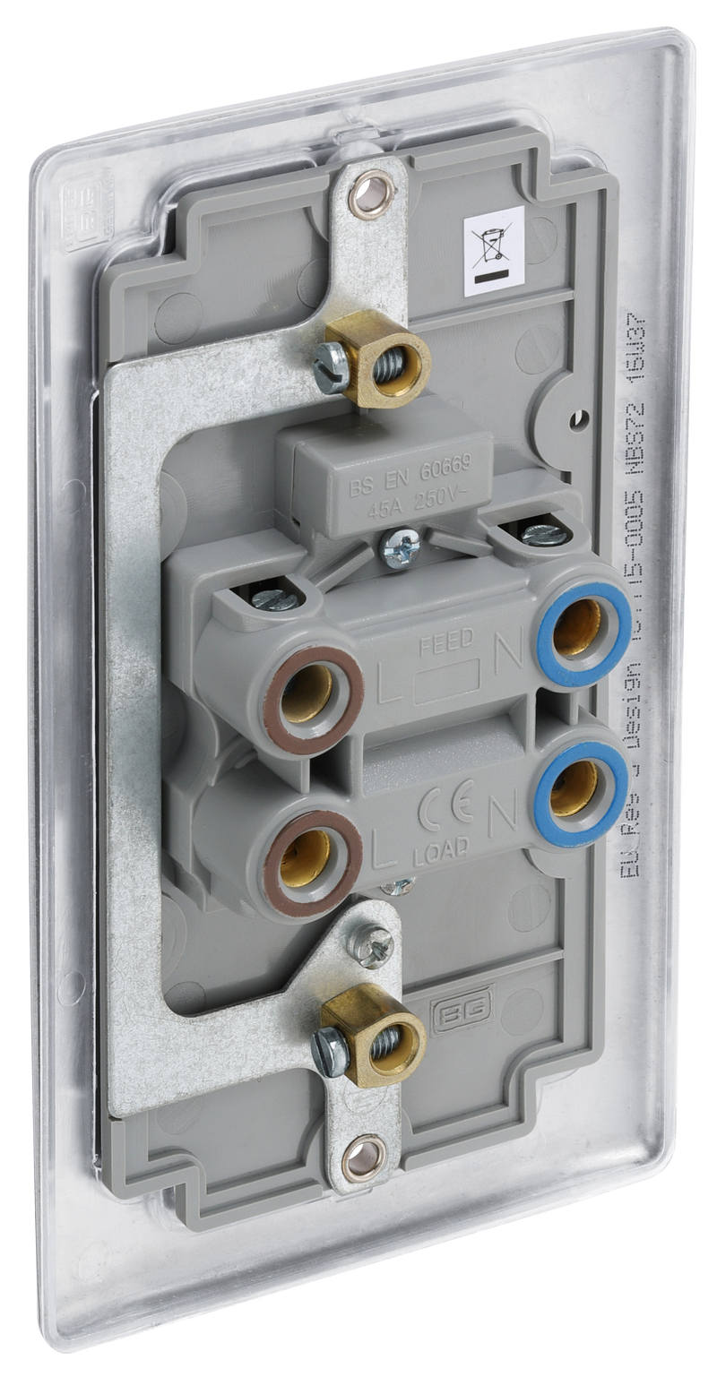 BG Electrical Nexus Metal Brushed Steel - 45A, double pole, large plate, with indicator