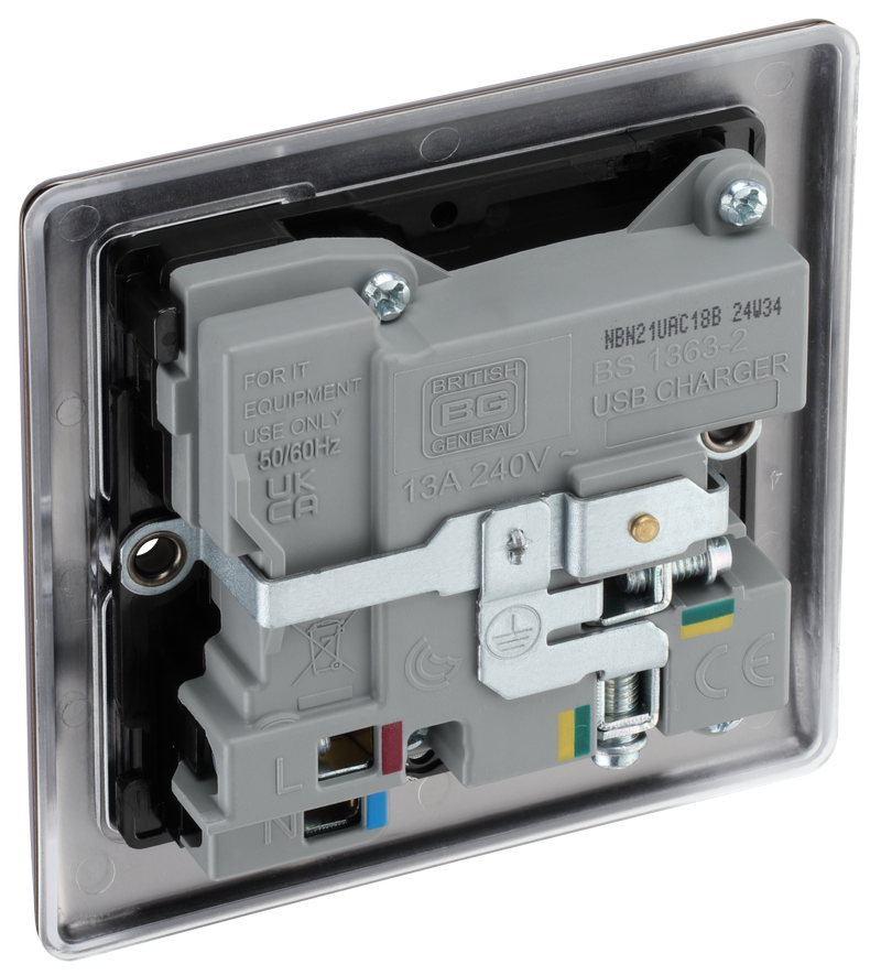 BG Electrical Nexus Metal Black Nickel - Single, switched, single pole, with 1 x USB A + 1 x USB C
