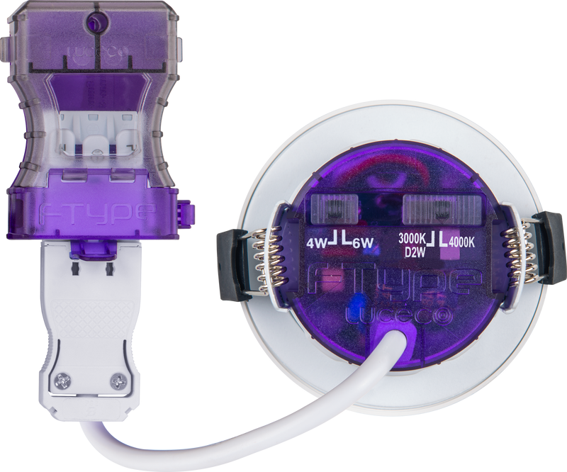 Luceco Ftype Ultra - FType Ultra Fire Rated Downlight 4W/6W 690lm Power Change & CCT Change 3000K / 4000K Dim2Warm Dimmable IP65 White - Flat