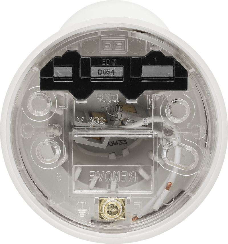 BG Electrical Ceiling Accessories - Enclosed, Angled, 2 terminal body, 3 terminals and earth in base, PVC tails, HO skirt