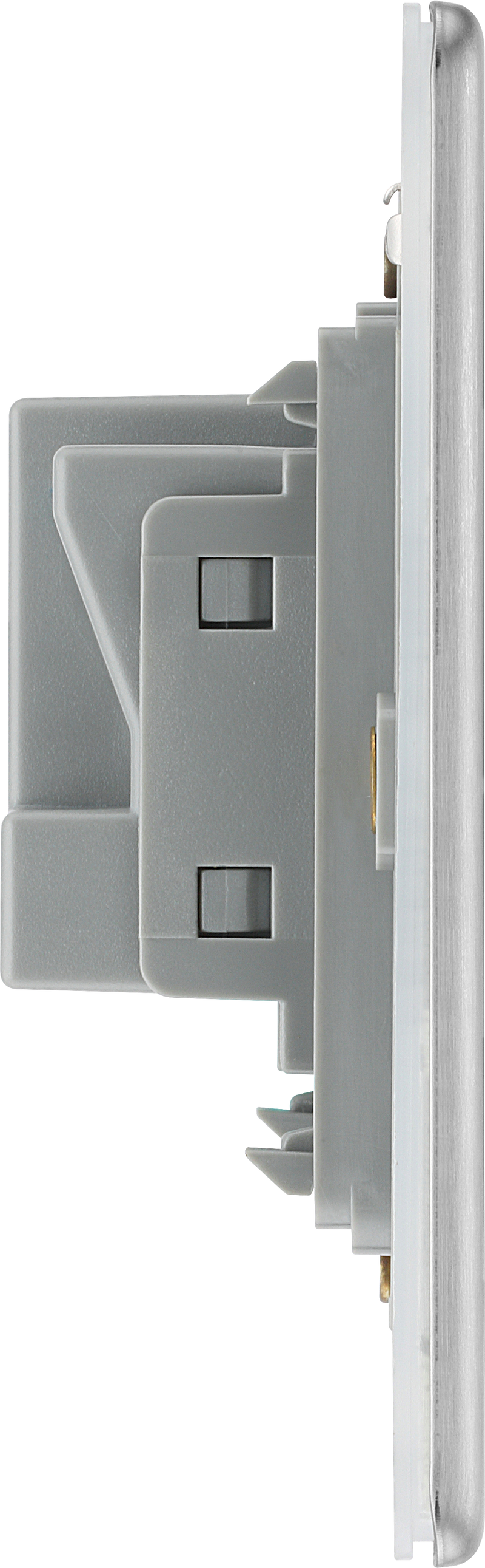 BG Electrical Flatplate Screwless Brushed Steel - Single unswitched, double pole
