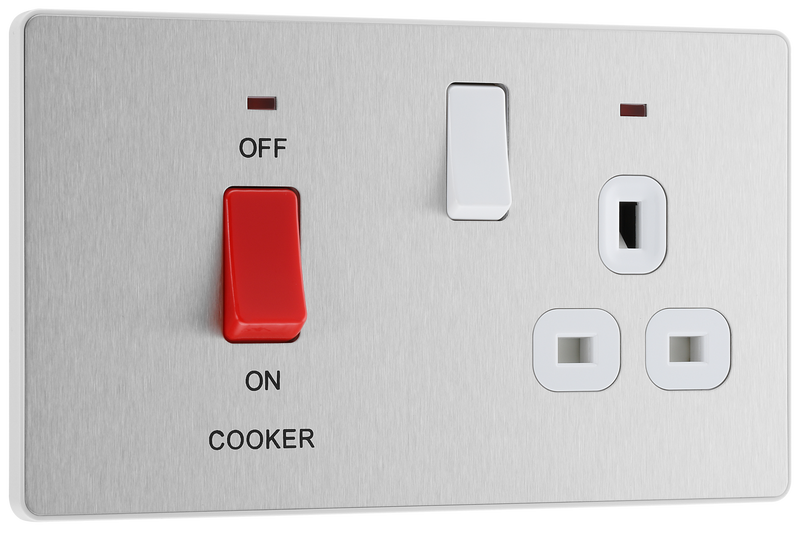 BG Electrical Evolve Brushed Steel - 45A double pole with switched socket and indicators