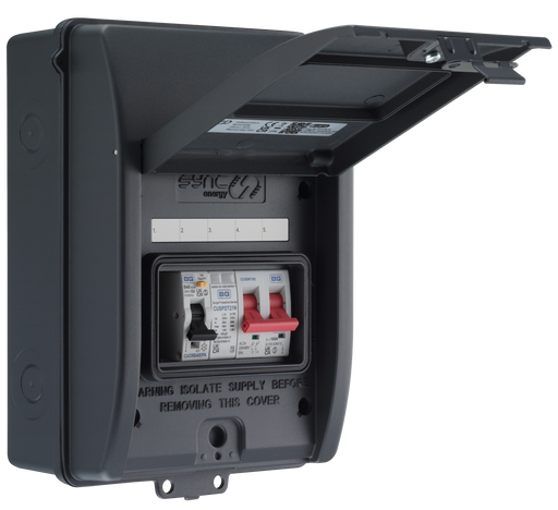 Sync Energy EV Circuit Protection - 5 Module EV Consumer Unit 100A with Main Switch, RCBO, SPD IP65 - Grey