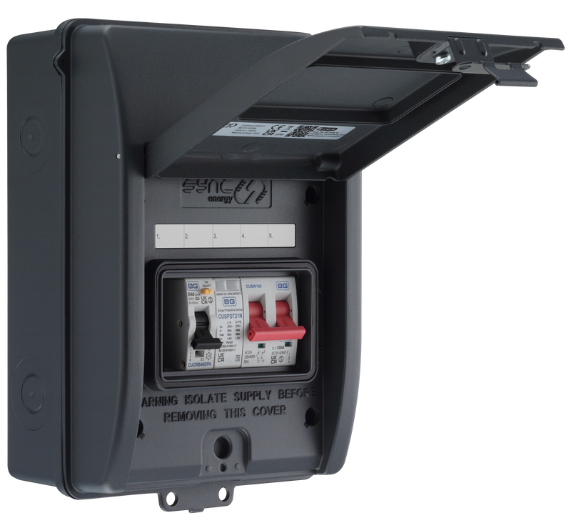 Sync Energy EV Circuit Protection - 5 Module EV Consumer Unit 100A with Main Switch, RCBO, SPD IP65 - Grey