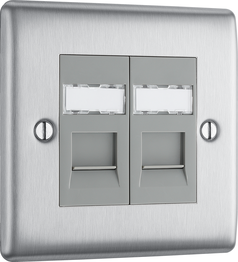 BG Electrical Nexus Metal Brushed Steel - Double, RJ45 data socket
