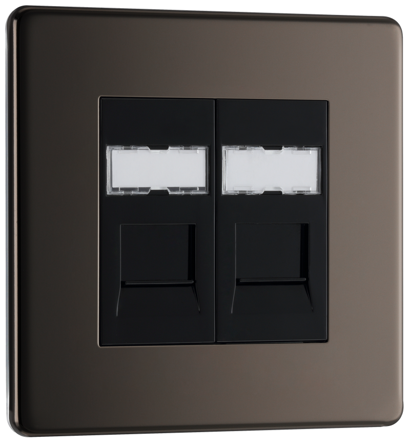 BG Electrical Flatplate Screwless Black Nickel - Double, RJ45 telephone socket