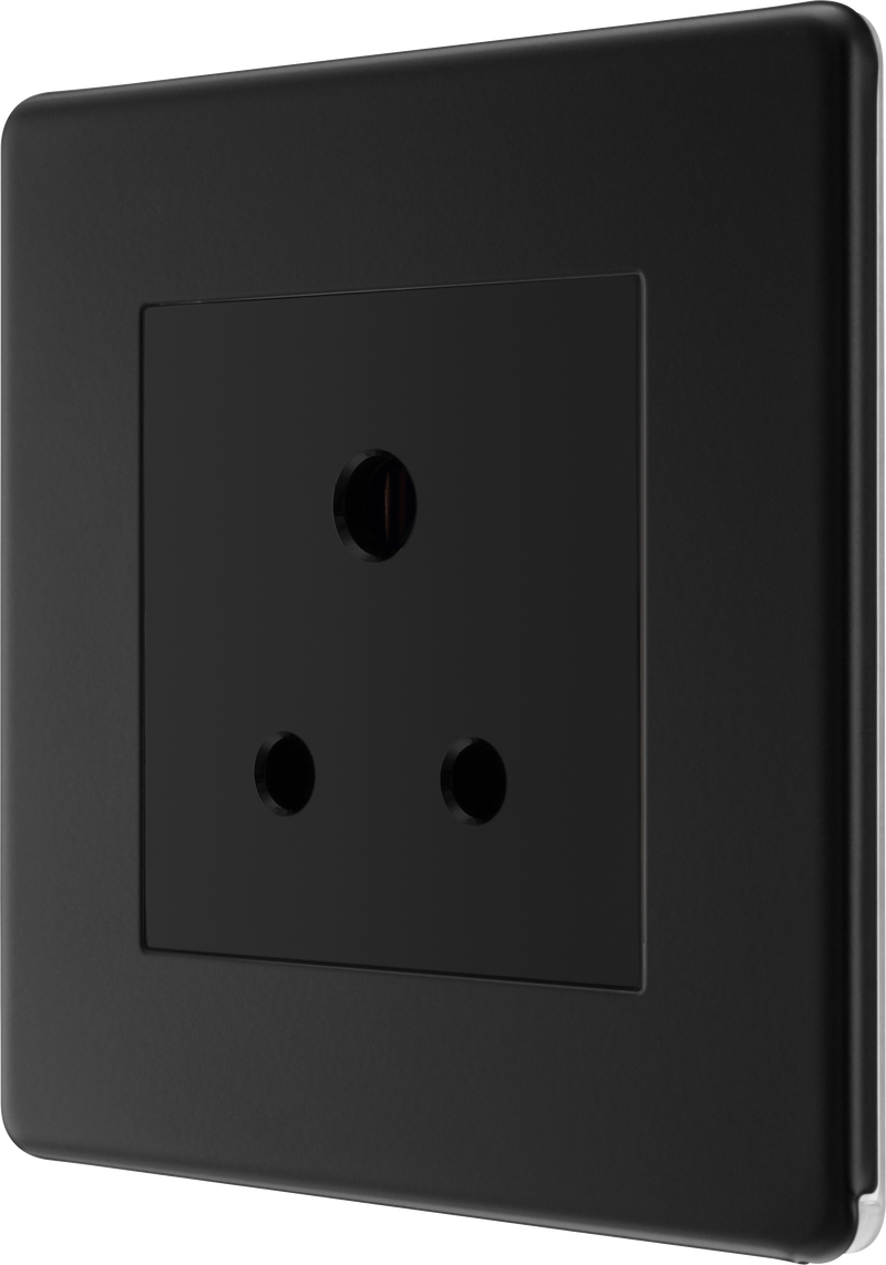 BG Electrical Flatplate Screwless Matt Black - 5A single, unswitched, round pin