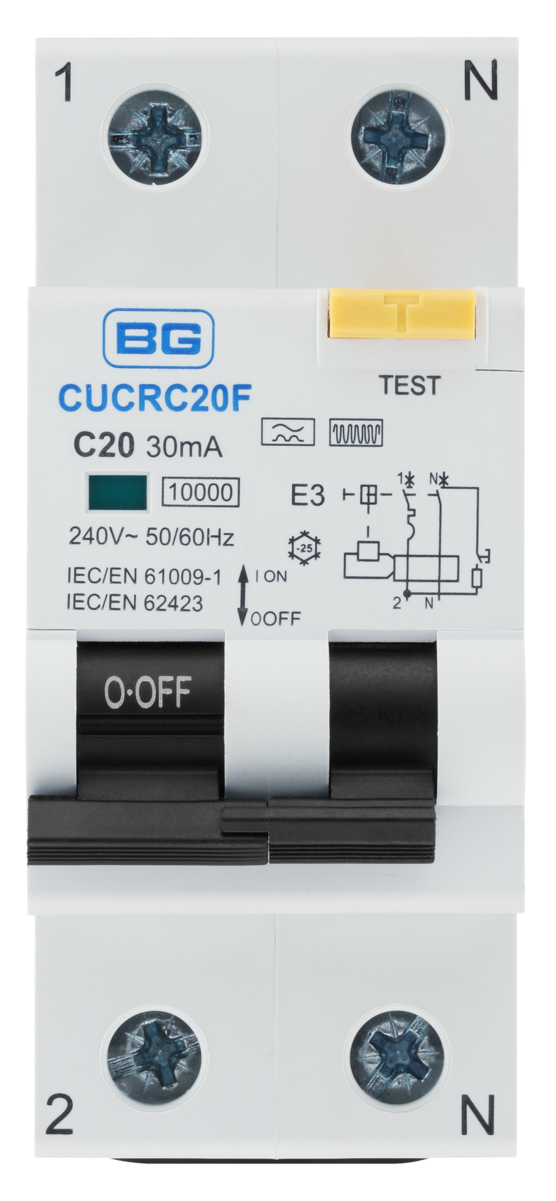 BG Circuit Protection RCBO - Bidirectional 20A C Curve RCBO Type F 2P