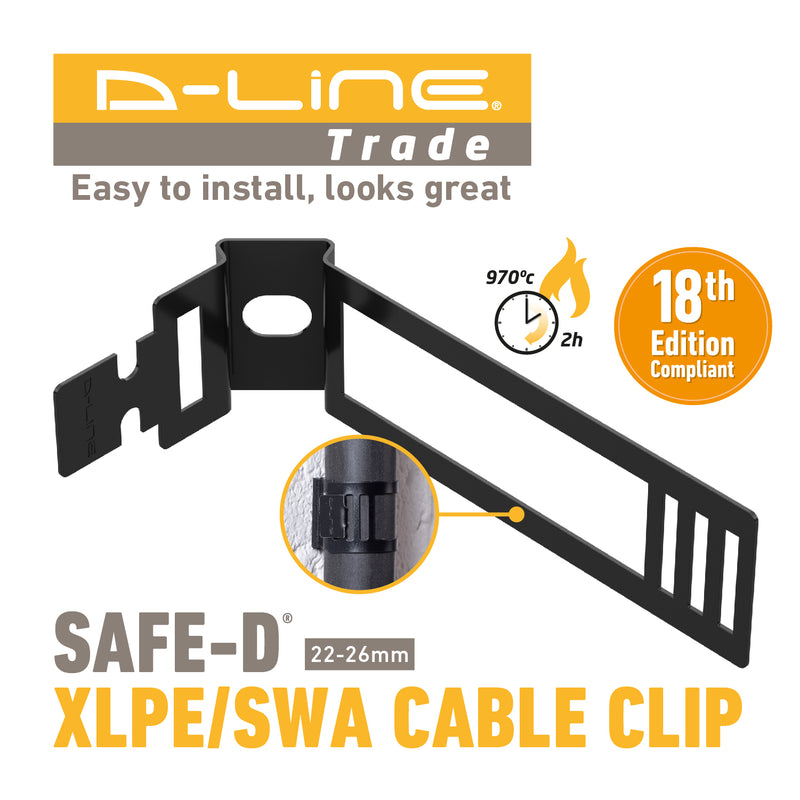D-Line Fire Clip - Adjustable Cable Clip 22-26mm - Black (Pack of 100)