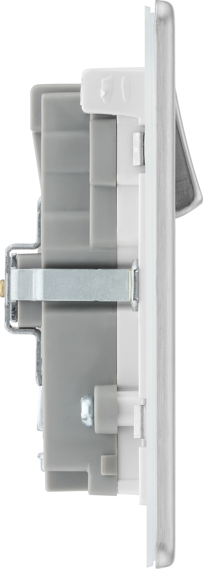 BG Electrical Flatplate Screwless Brushed Steel - Double switched single pole, with USB A + C (22W)