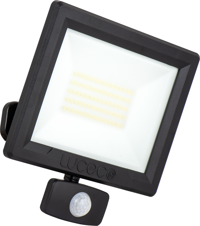 Luceco Essence Floodlight - Essence floodlight with ball joint 50W black 4000k colour temp with PIR