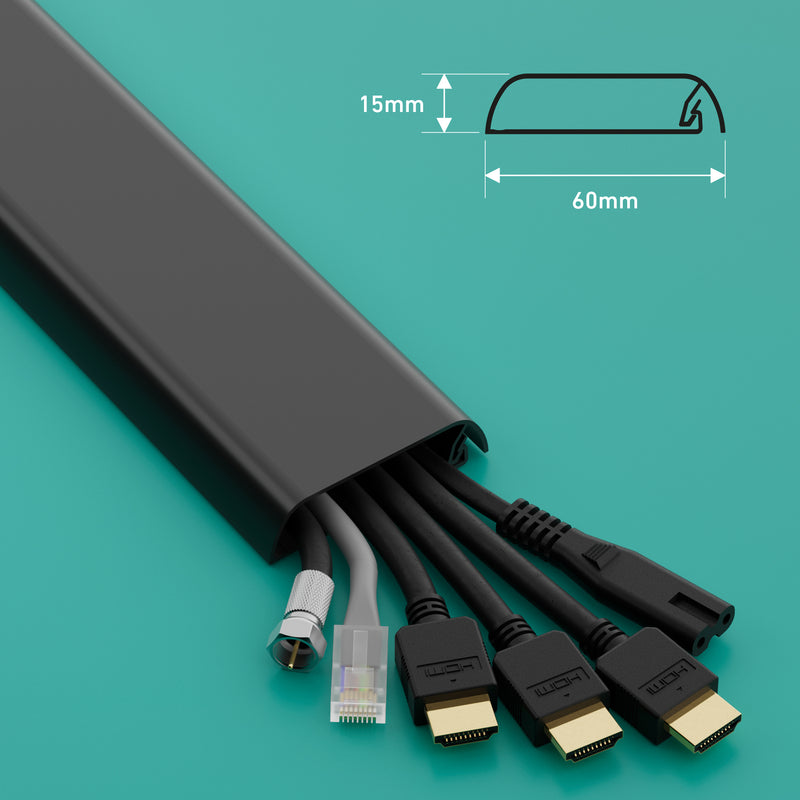 D-Line Trunking - 60x15mm Black 1m Self Self Adhesive Cable Cover