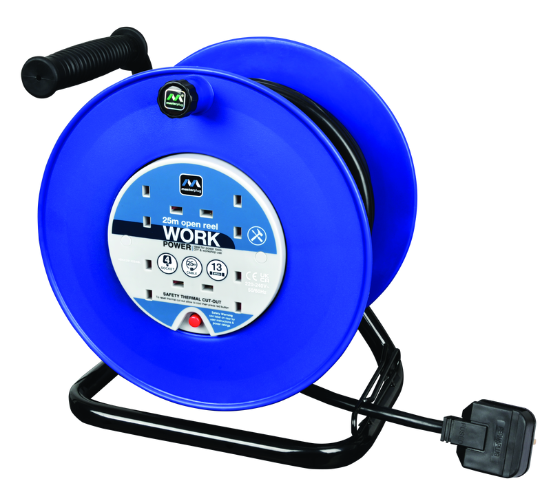 Masterplug Work - 25m, 4 Sockets, 13A, Blue