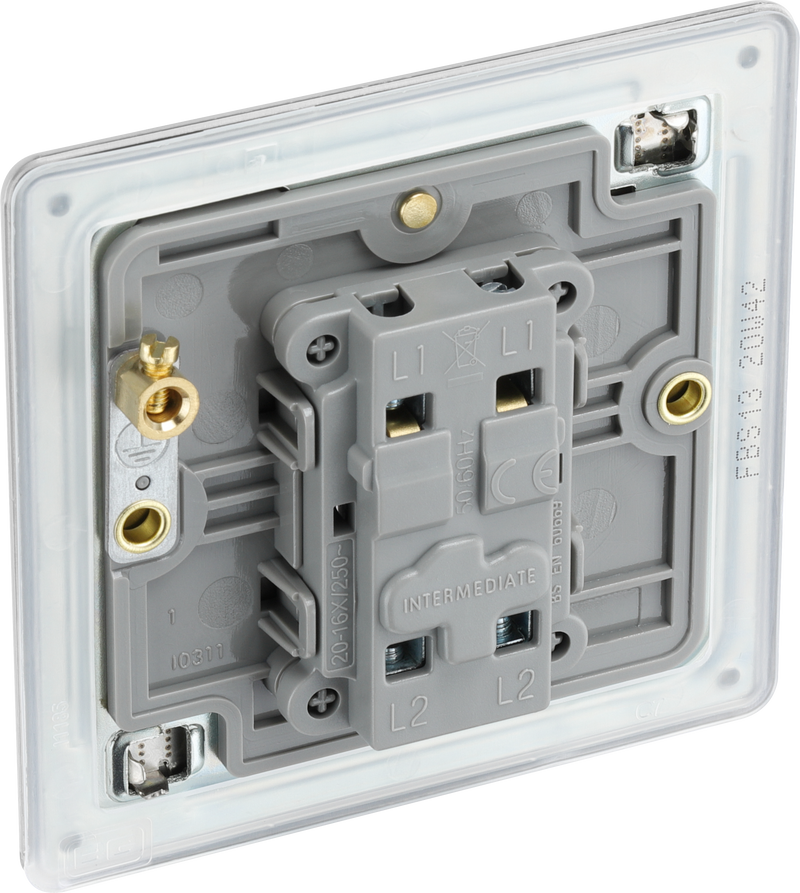 BG Electrical Flatplate Screwless Brushed Steel - Intermediate switch