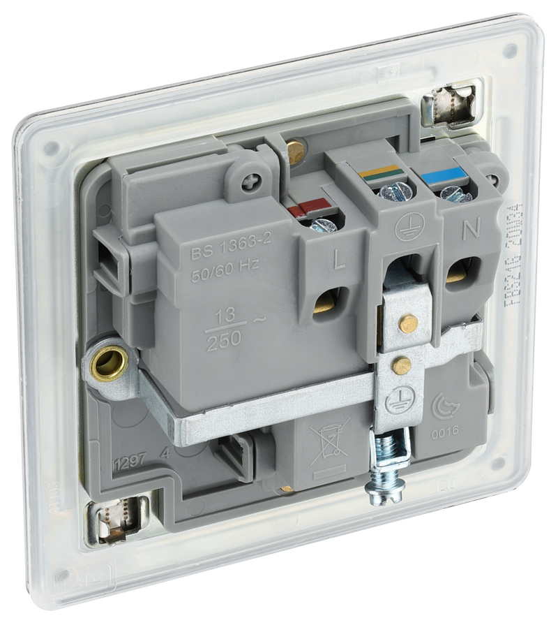 BG Electrical Flatplate Screwless Brushed Steel - Single, switched, double pole