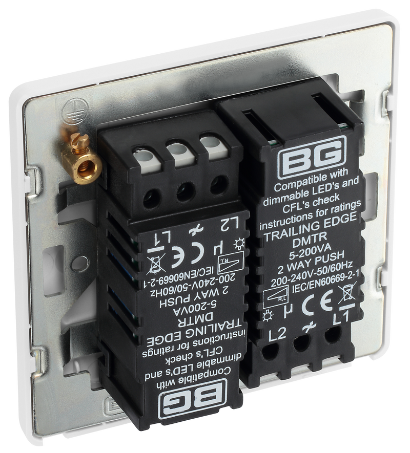 BG Electrical Evolve Brushed Steel - Double, 2 way push 200W