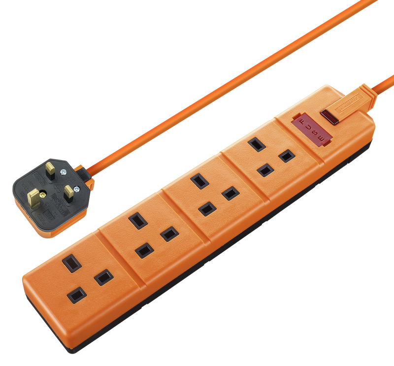 Masterplug Work - 4 Sockets, 2m, 13A, Orange