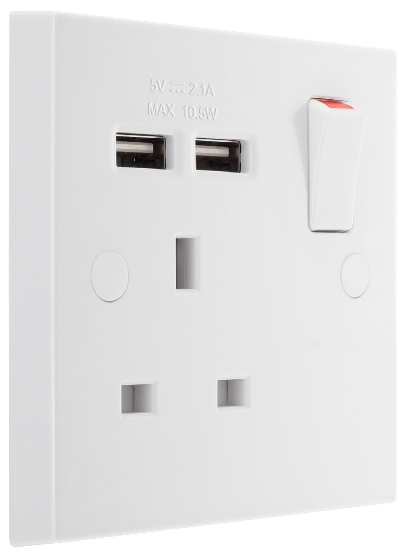 BG Electrical 900 Series - Single switched, single pole, with 2 x USB A