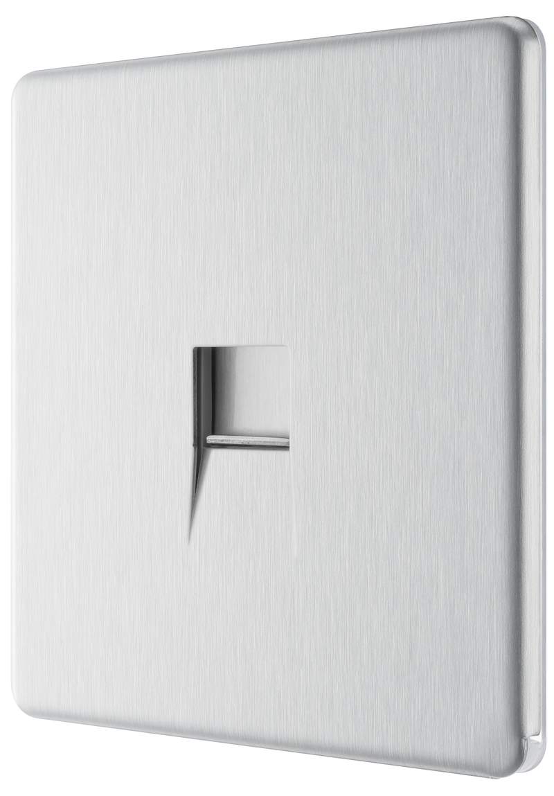 BG Electrical Flatplate Screwless Brushed Steel - Single, telephone socket, secondary