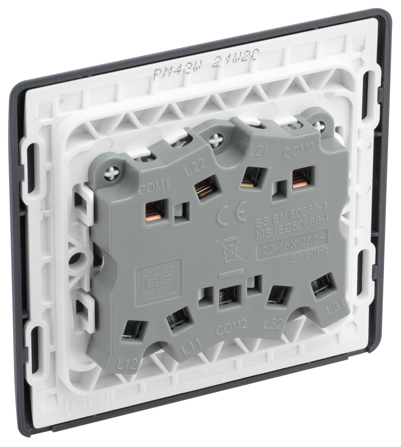 BG Electrical Part M - Triple, 2 way switch, wide rocker