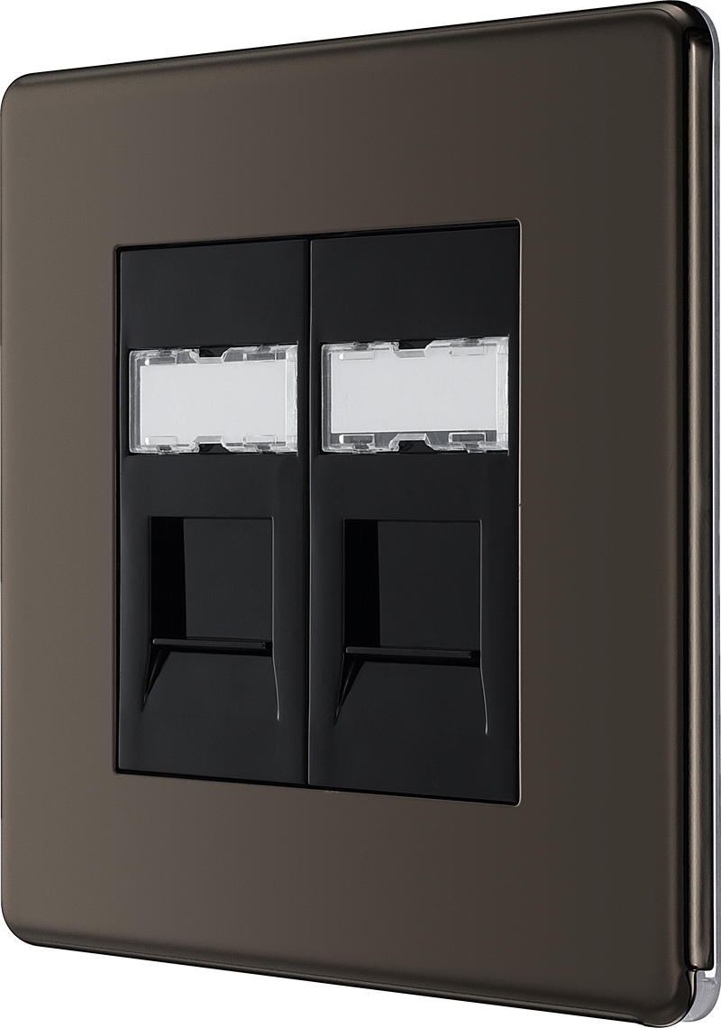 BG Electrical Flatplate Screwless Black Nickel - Double, RJ45 telephone socket
