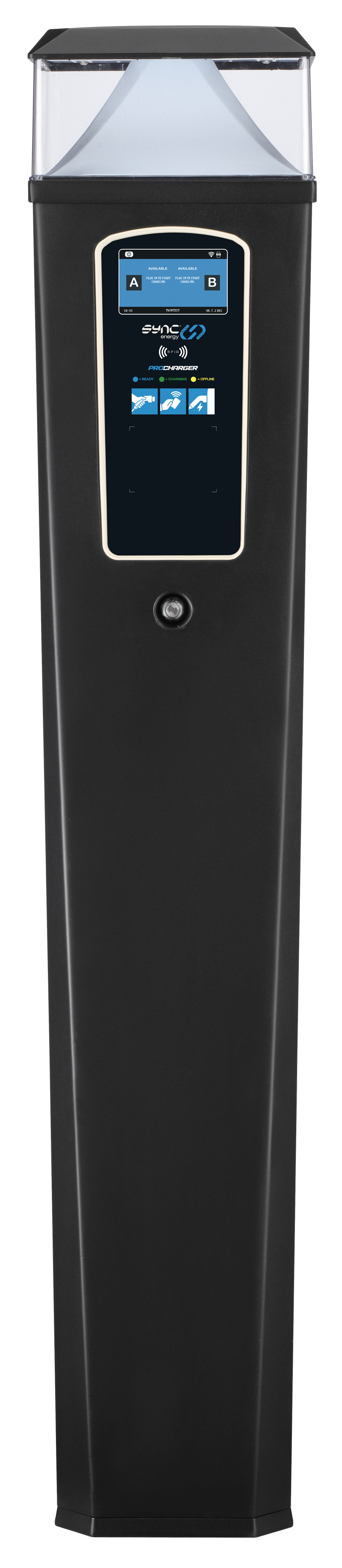Sync Energy Pro Charger - EV Twin Bollard Pro Charger with Light 2 x 11kW, Three Phase - 4G, MID Meter