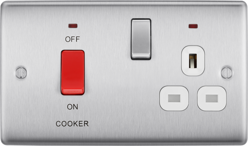 BG Electrical Nexus Metal Brushed Steel - 45A double pole, with switched socket and indicators