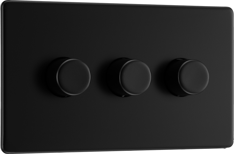 BG Electrical Flatplate Screwless Matt Black - Triple, 2 way push 200W