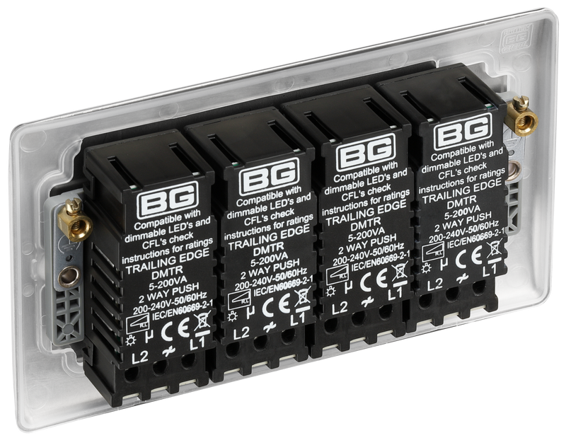 BG Electrical Nexus Metal Brushed Steel - Quadruple, 2 way push 200W