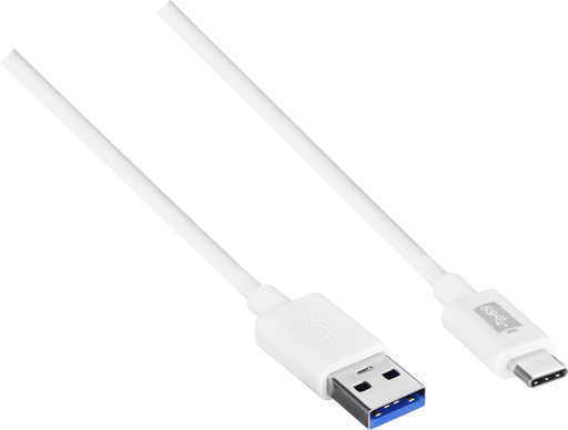 Masterplug USB - USB A to C, 1m, 18W, 5GBPS, White