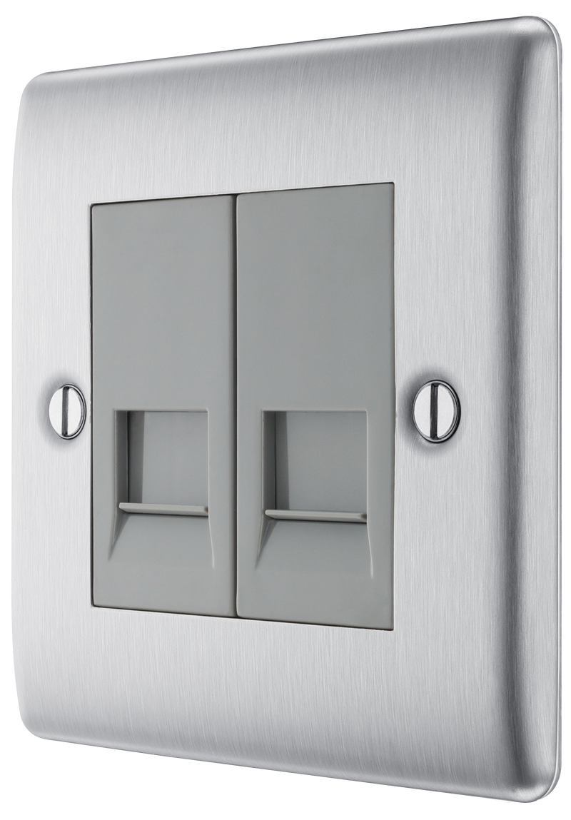 BG Electrical Nexus Metal Brushed Steel - Double, RJ11 telephone socket