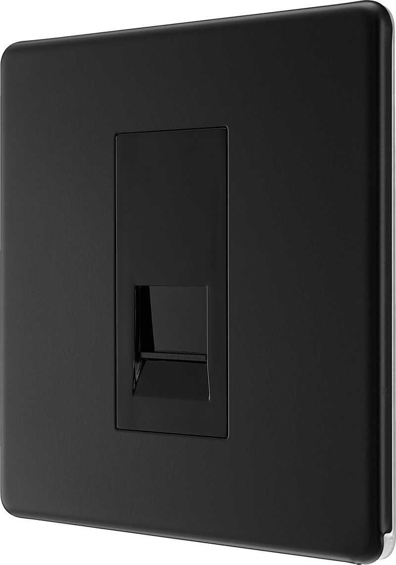 BG Electrical Flatplate Screwless Matt Black - Single telephone socket, secondary