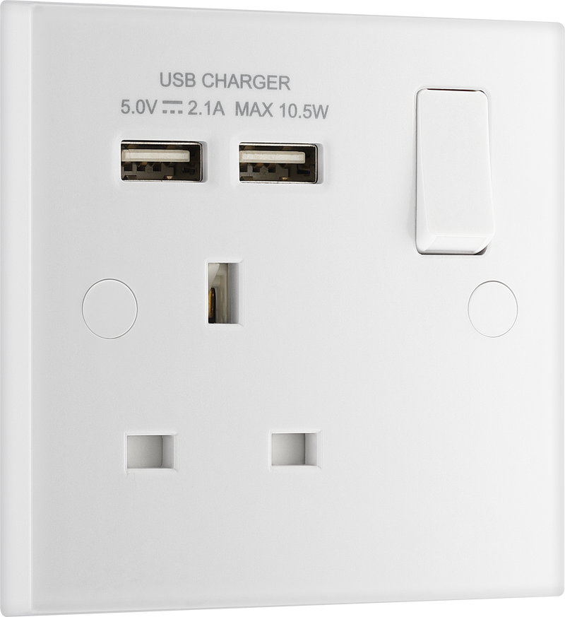 BG Electrical 900 Series - Single switched, single pole, with 2 x USB A