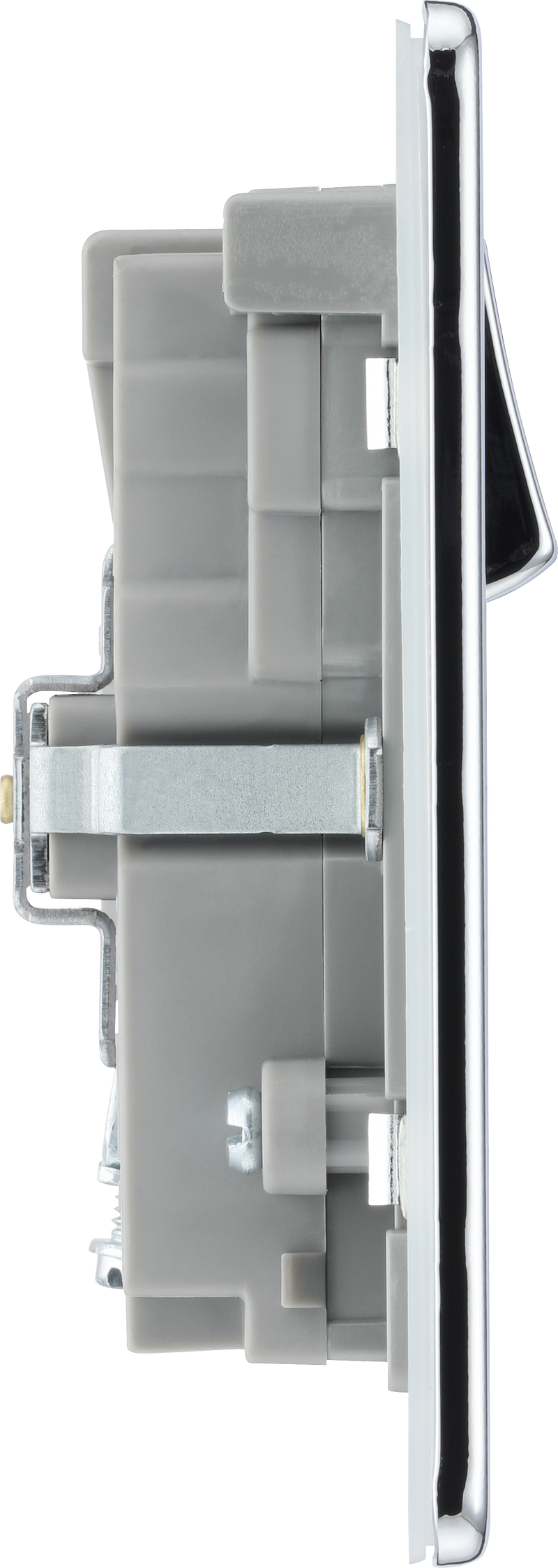 BG Electrical Flatplate Screwless Polished Chrome - Double switched single pole, with USB A + C (22W)