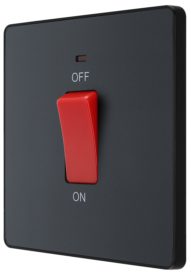 BG Electrical Evolve Matt Grey - 45A, double pole, single plate, with indicator