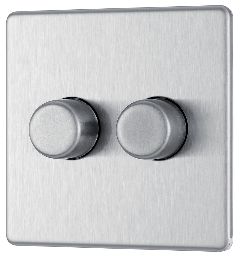 BG Electrical Flatplate Screwless Brushed Steel - Double 2 way push 200W