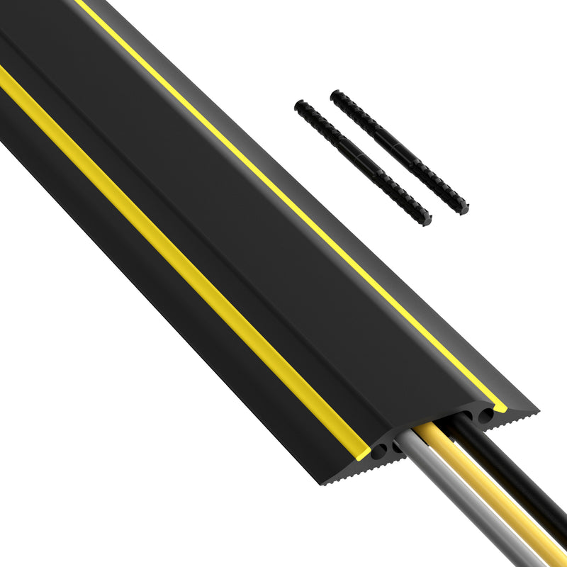 D-Line Floor Cover - Medium Duty Black & Yellow Floor Cable Protector - 9m, 30x10mm